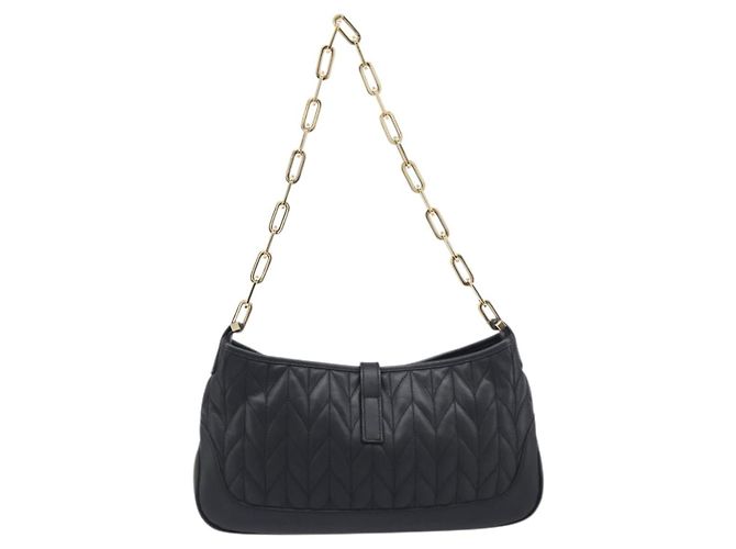 GUCCI Jackie Chain Shoulder Bag Leather Black Gold 001 4032 - vista 2