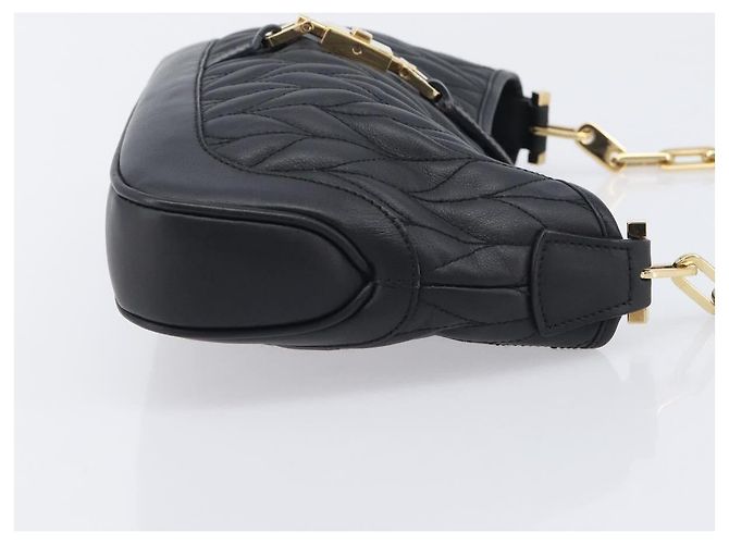 GUCCI Jackie Chain Shoulder Bag Leather Black Gold 001 4032 - vista 3