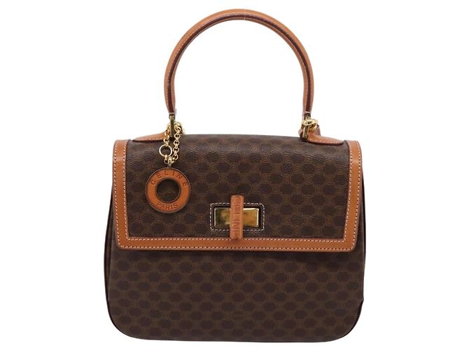Céline CELINE Macadam Canvas Hand Bag PVC Leather 2way Brown Gold - vista 13
