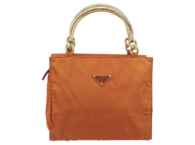 PRADA Hand Bag Nylon Orange Gold - vista 13
