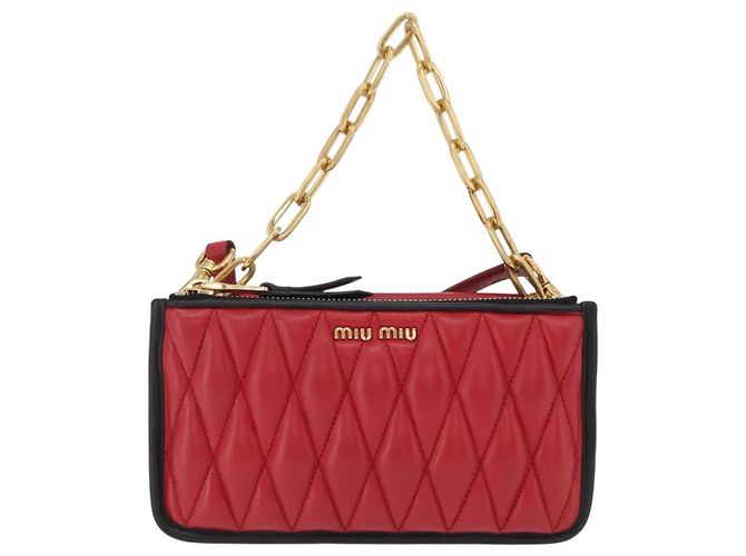 Miu Miu Chain Shoulder Bag Leather 2way Red Gold - vista 13