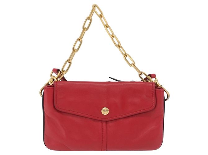 Miu Miu Chain Shoulder Bag Leather 2way Red Gold - vista 2