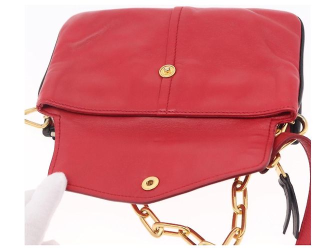 Miu Miu Chain Shoulder Bag Leather 2way Red Gold - vista 28