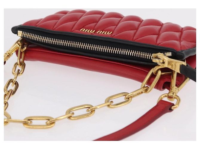Miu Miu Chain Shoulder Bag Leather 2way Red Gold - vista 6