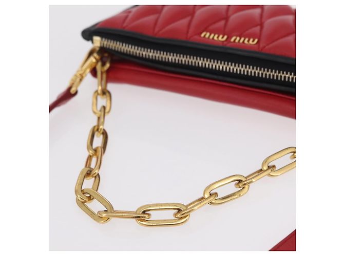 Miu Miu Chain Shoulder Bag Leather 2way Red Gold - vista 7