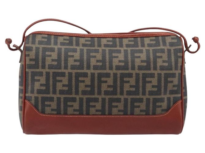 FENDI Zucca Canvas Mamma Baguette Shoulder Bag PVC Brown Black - vista 2