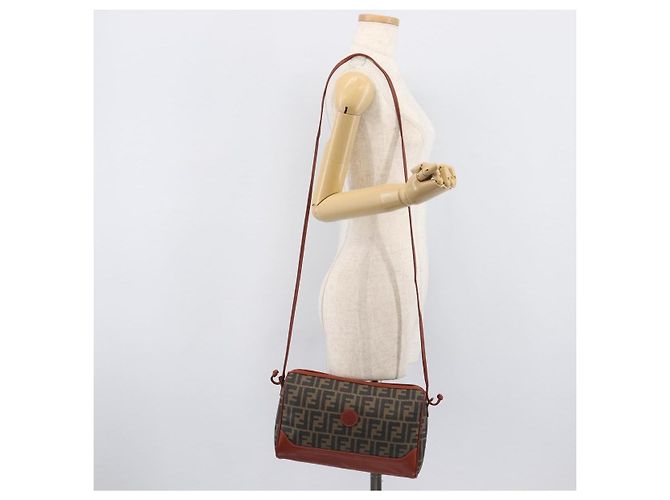 FENDI Zucca Canvas Mamma Baguette Shoulder Bag PVC Brown Black - vista 26
