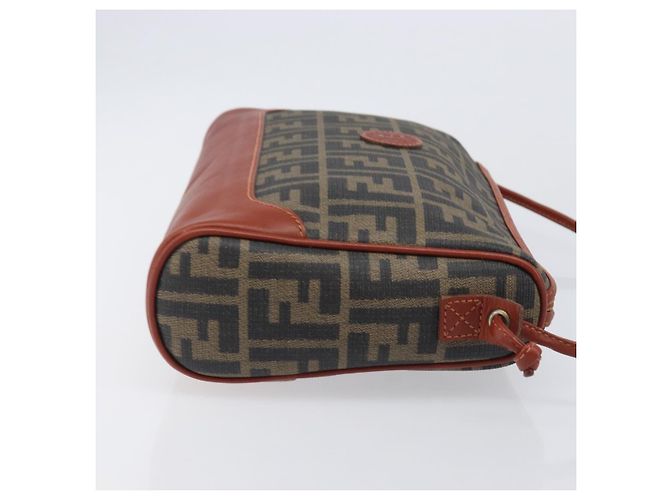 FENDI Zucca Canvas Mamma Baguette Shoulder Bag PVC Brown Black - vista 3