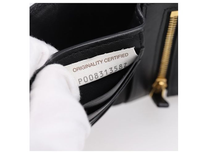 Bottega Veneta Padded Compact Wallet Leather Black Gold Tone - vista 11