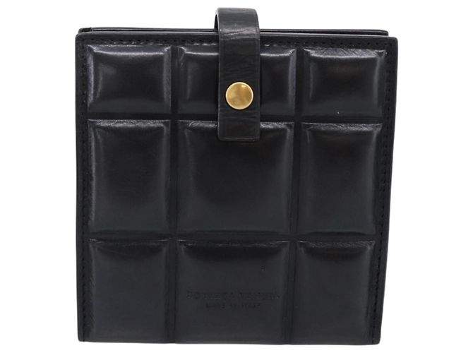 Bottega Veneta Padded Compact Wallet Leather Black Gold Tone - vista 13