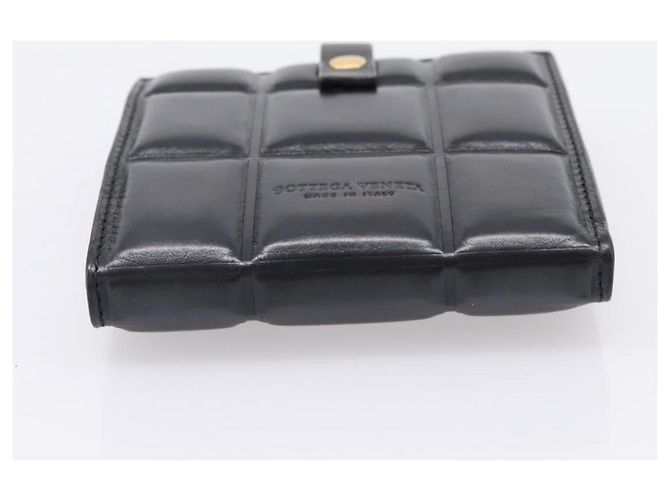 Bottega Veneta Padded Compact Wallet Leather Black Gold Tone - vista 6