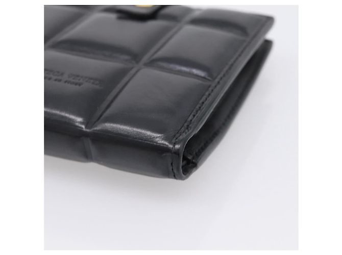 Bottega Veneta Padded Compact Wallet Leather Black Gold Tone - vista 7