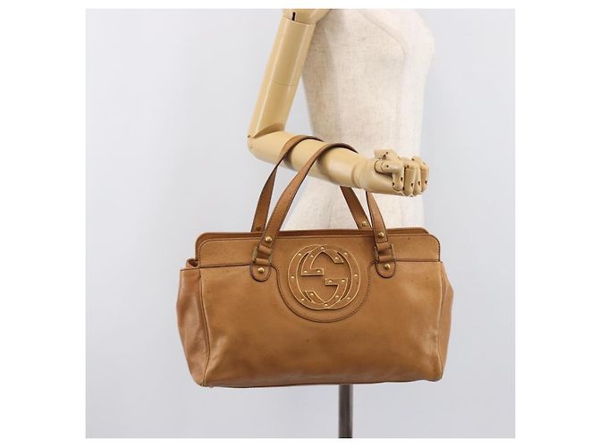 GUCCI Interlocking Hand Bag Leather Brown Gold 121551 - vista 26