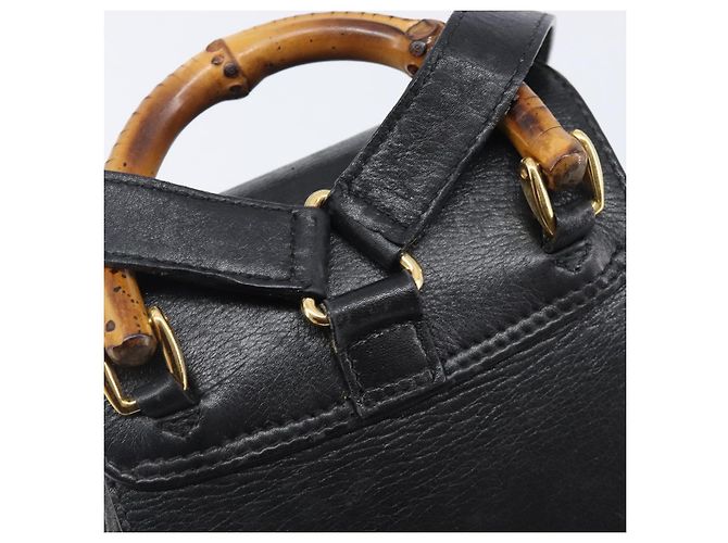 GUCCI Bamboo Backpack Leather Black Gold Tone 003 2034 0030 - vista 10