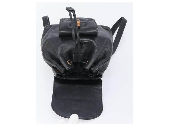 GUCCI Bamboo Backpack Leather Black Gold Tone 003 2034 0030 - vista 11