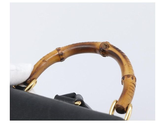GUCCI Bamboo Backpack Leather Black Gold Tone 003 2034 0030 - vista 14