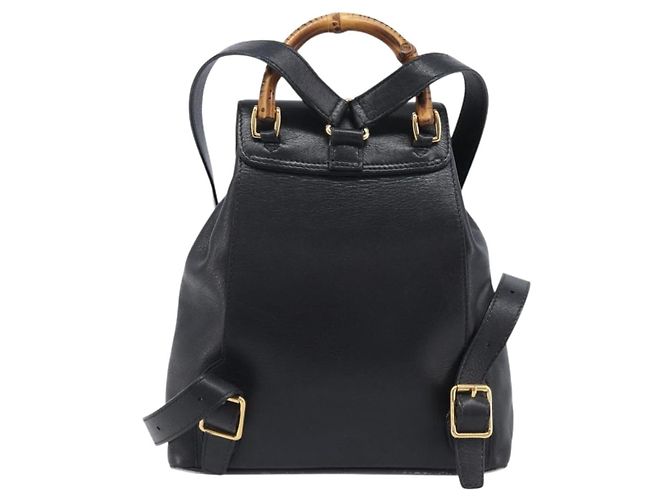 GUCCI Bamboo Backpack Leather Black Gold Tone 003 2034 0030 - vista 2