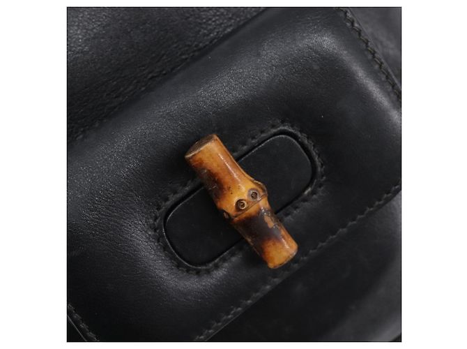GUCCI Bamboo Backpack Leather Black Gold Tone 003 2034 0030 - vista 21