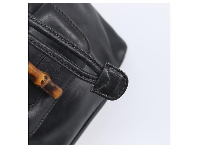 GUCCI Bamboo Backpack Leather Black Gold Tone 003 2034 0030 - vista 23