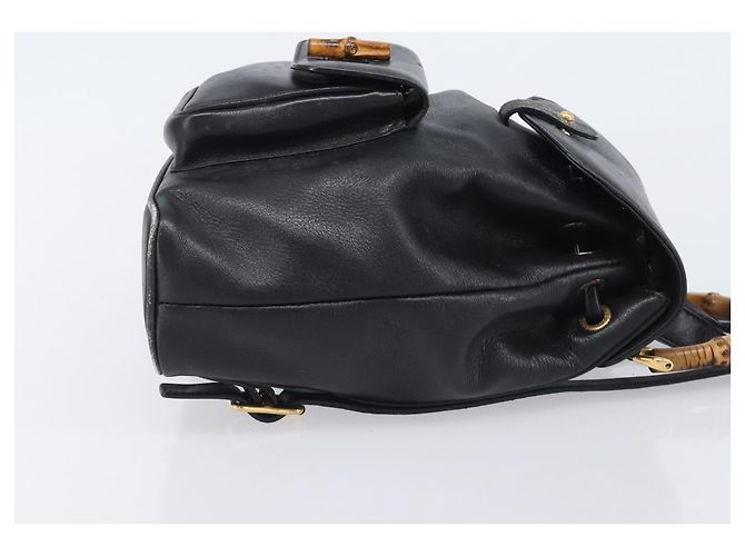 GUCCI Bamboo Backpack Leather Black Gold Tone 003 2034 0030 - vista 3