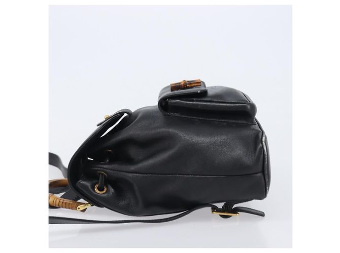 GUCCI Bamboo Backpack Leather Black Gold Tone 003 2034 0030 - vista 4