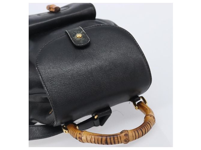 GUCCI Bamboo Backpack Leather Black Gold Tone 003 2034 0030 - vista 6