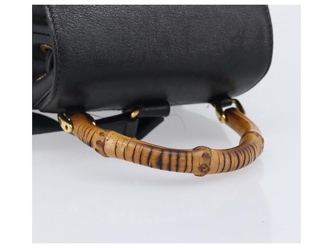 GUCCI Bamboo Backpack Leather Black Gold Tone 003 2034 0030 - vista 7