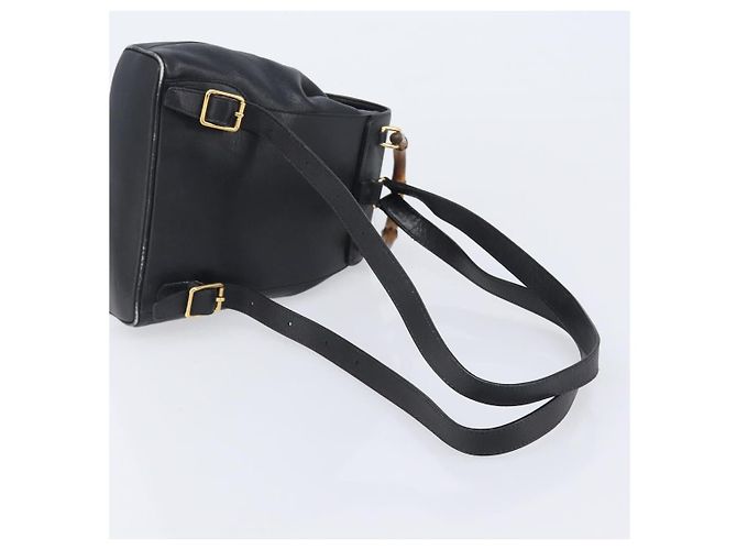 GUCCI Bamboo Backpack Leather Black Gold Tone 003 2034 0030 - vista 8