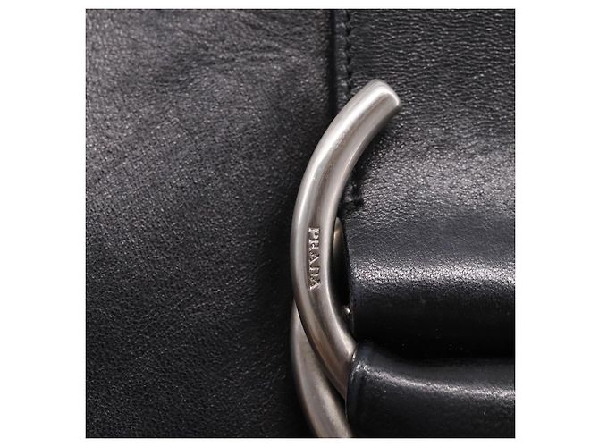 PRADA Shoulder Bag Leather Black Silver - vista 10