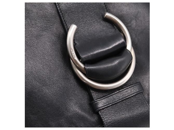 PRADA Shoulder Bag Leather Black Silver - vista 18