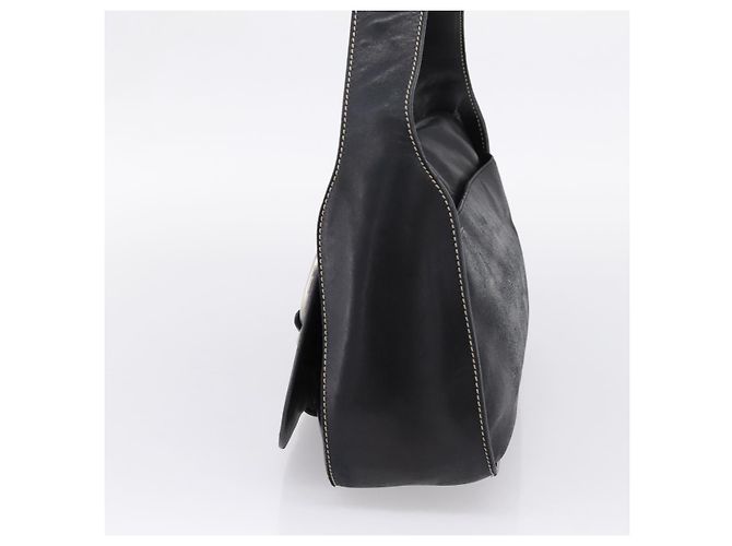 PRADA Shoulder Bag Leather Black Silver - vista 4