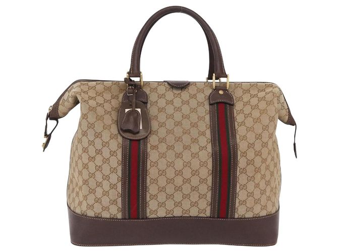 GUCCI GG Canvas Web Sherry Line Boston Bag Beige Gold Tone - vista 2
