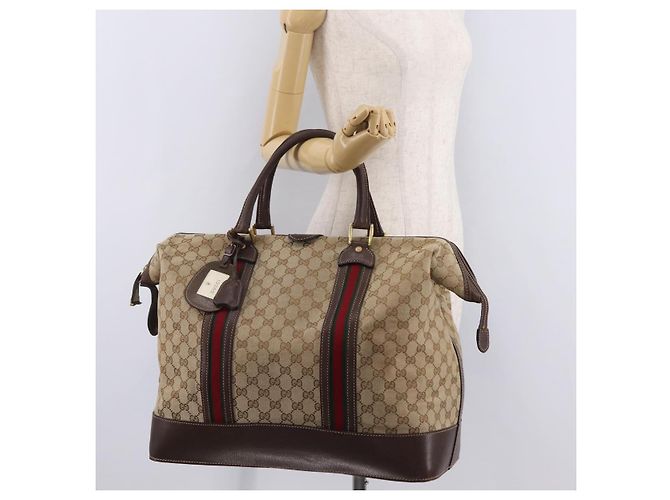 GUCCI GG Canvas Web Sherry Line Boston Bag Beige Gold Tone - vista 21