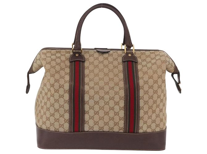 GUCCI GG Canvas Web Sherry Line Boston Bag Beige Gold Tone - vista 3