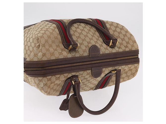 GUCCI GG Canvas Web Sherry Line Boston Bag Beige Gold Tone - vista 6