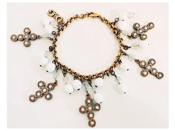 Bracciale Dolce & Gabbana Romantic acciaio dorato con croci e perle - vista 10