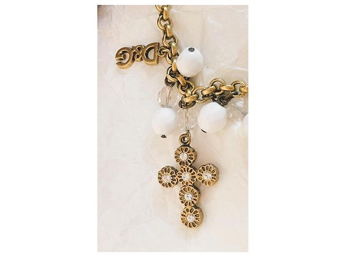 Bracciale Dolce & Gabbana Romantic acciaio dorato con croci e perle - vista 11