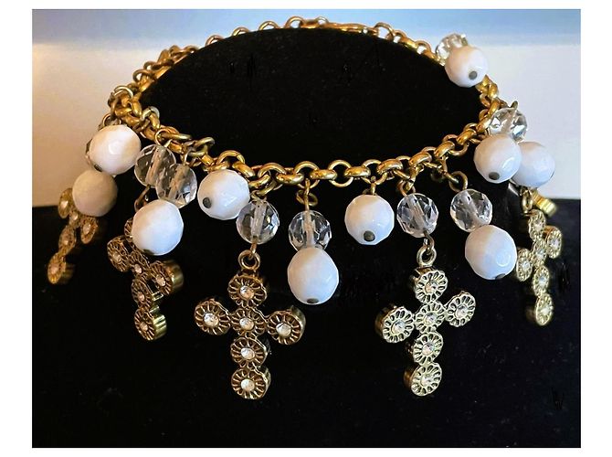 Bracciale Dolce & Gabbana Romantic acciaio dorato con croci e perle - vista 17