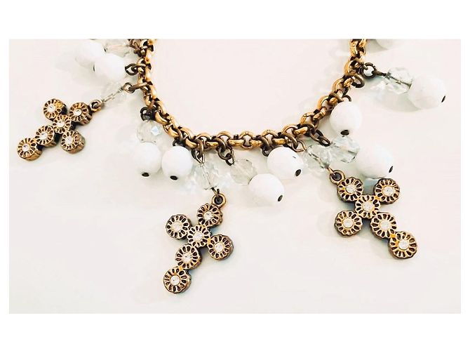 Bracciale Dolce & Gabbana Romantic acciaio dorato con croci e perle - vista 2
