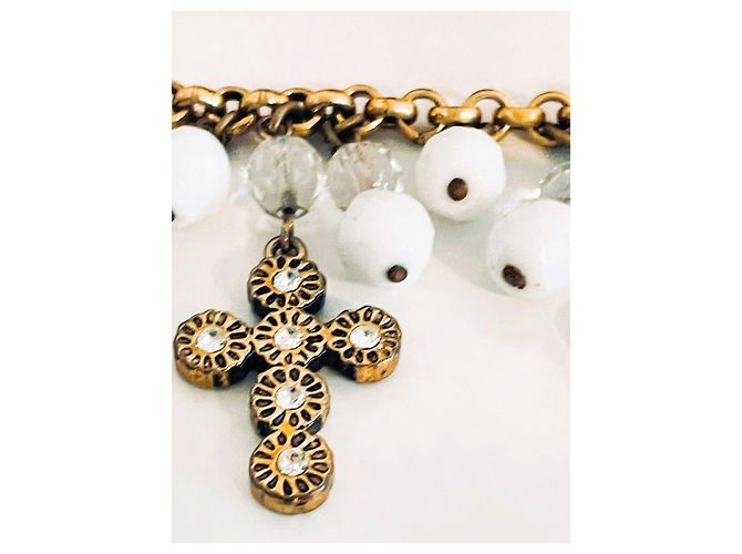 Bracciale Dolce & Gabbana Romantic acciaio dorato con croci e perle - vista 3