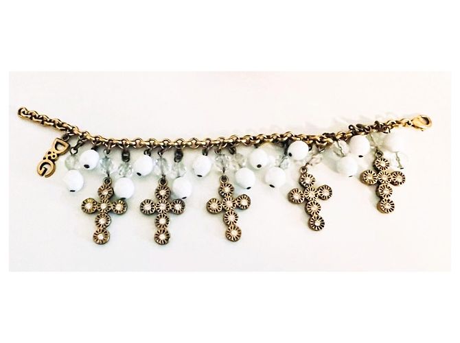 Bracciale Dolce & Gabbana Romantic acciaio dorato con croci e perle - vista 4