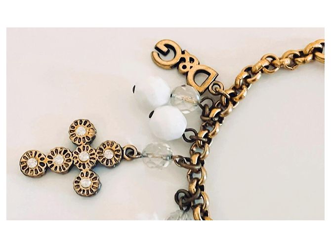 Bracciale Dolce & Gabbana Romantic acciaio dorato con croci e perle - vista 6