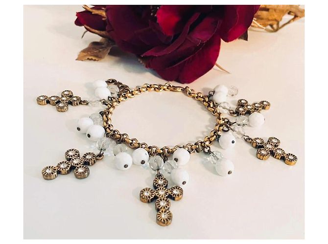 Bracciale Dolce & Gabbana Romantic acciaio dorato con croci e perle - vista 8