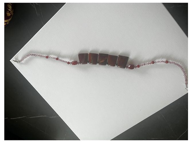 Autre Marque Collana di perle in diaspro rosso e cristallo - vista 5