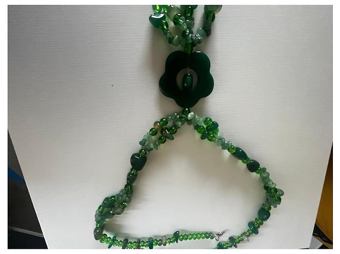 Autre Marque Collana in agata verde con pendente a fiore - vista 4