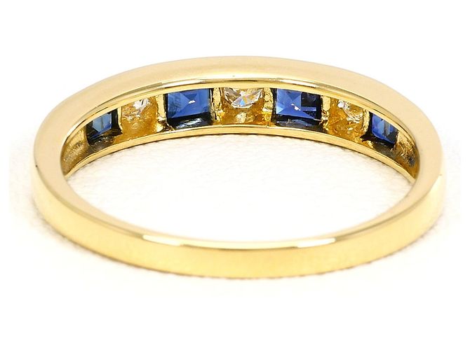 Autre Marque Ehering aus 18K Gelbgold mit Saphir und Diamant - Ansicht 3