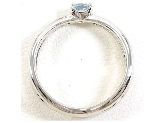 Autre Marque Platin-Bandring mit Aquamarin und Diamant - Ansicht 2