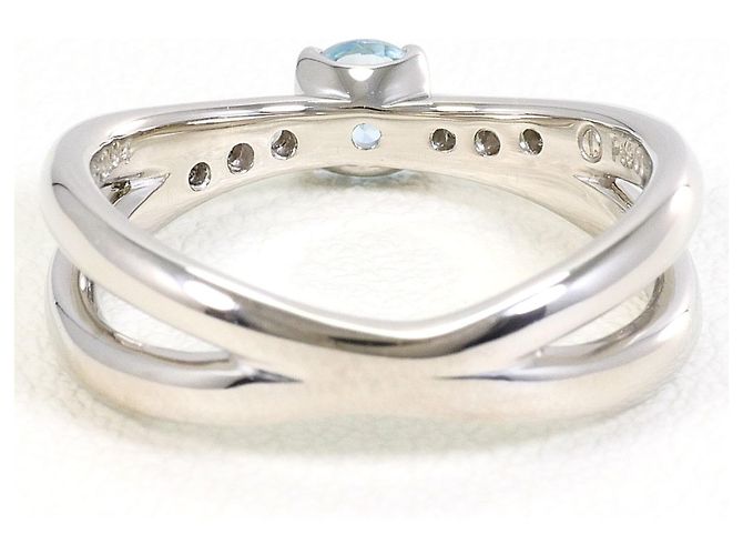 Autre Marque Platin-Bandring mit Aquamarin und Diamant - Ansicht 3