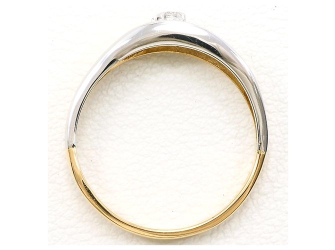 Autre Marque 18K Yellow Gold and Platinum Band Ring with Diamond - view 2