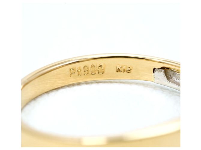 Autre Marque 18K Yellow Gold and Platinum Band Ring with Diamond - view 4